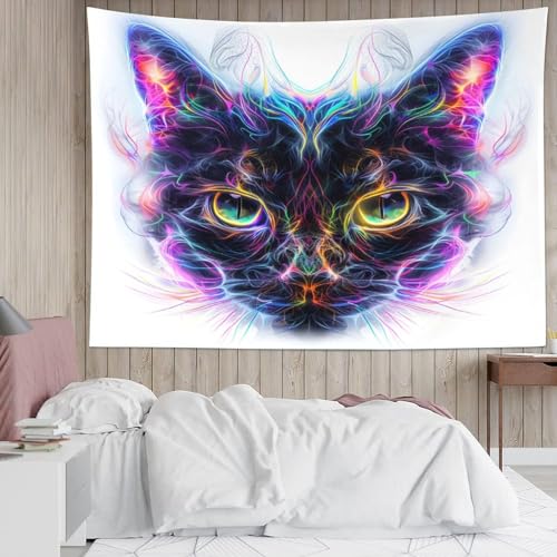 Tapisserie chat 3D effet visuel pour salon et chambre ado 180x230 cm