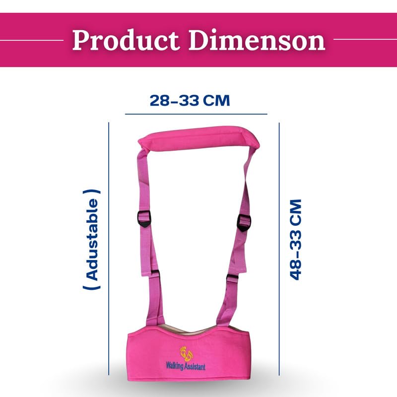 Image of Baby Walking Assistant Safety Harness | Adjustable Toddler Belt with Dual Foam Chest Support | Lightweight Infant Walking Helper | Baby Learning Walking Aid for Boys & Girls|Color-Pink