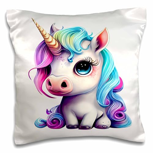 3dRose 16x16 inch Pillow Case - Cute Rainbow Baby Unicorn Illustration Illustrations