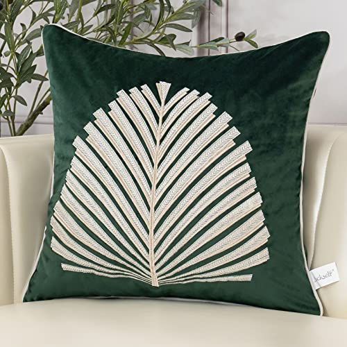 Aeckself SHANYE-TEAL-4545 18 X 18 Inch Teal Square Throw Pillow Cover Tree Leaves Embroidery Velvet Cushion Case Luxury Modern Pillowcase cover