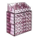 Ikee Design Acrylic Purple Diamond Pattern Jewelry & Cosmetic Storage Display Boxes 3 Pieces Set
