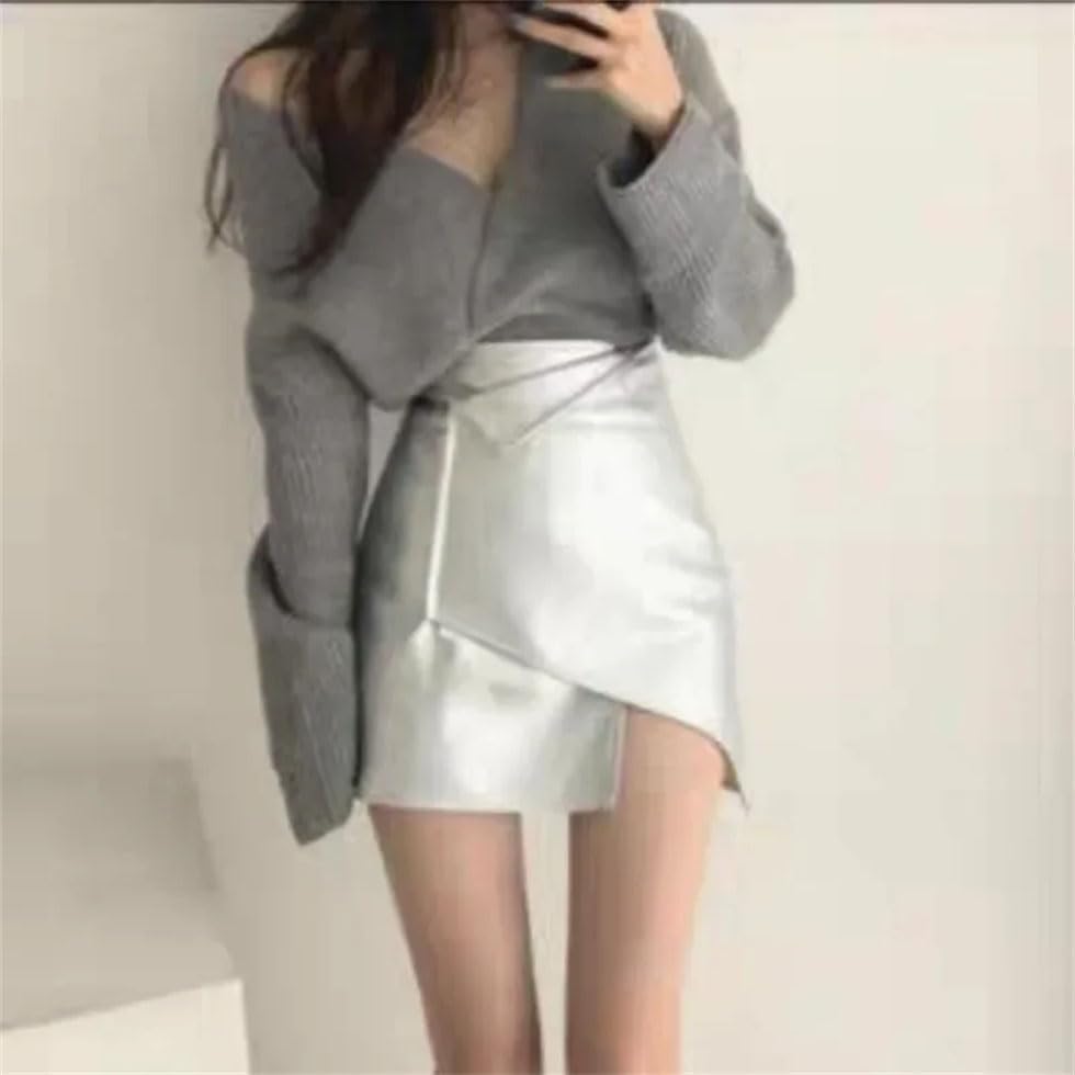 Women's Metallic Irregular PU Leather High Waisted Short Skirt for Spring and Summer Casual Wear3