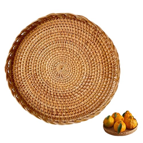 GRIRIW Rattan Lace Fruit Plate Snack Serving Tray Woven Storage Basket Woven Baskets Serving Baskets Basket Woven Food Tray Storage Rack Delicate Woven Basket Portable Woven Basket