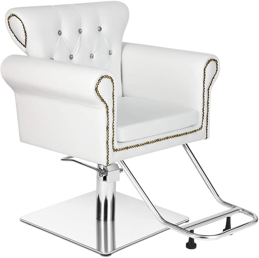 Paddie Salon Barber Chair All Purpose Deluxe Hydraulic Vintage Classic Hair Stylist Equipment for Barbershop Beauty Spa Shampoo, White