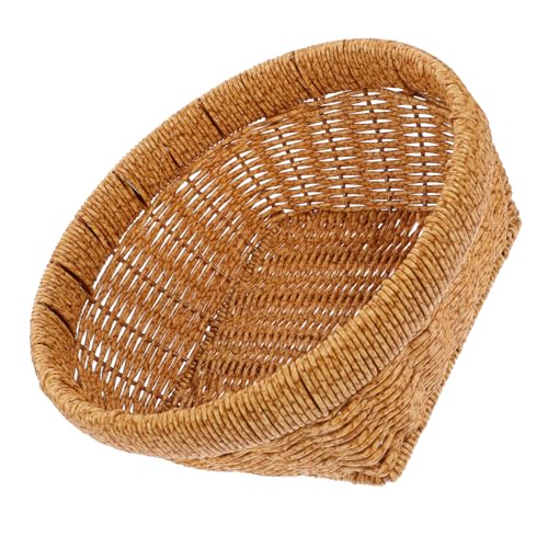 OFFSCH Cesta Decorativa de Ratán Sintético Mediana Cesta Organizadora para Escritorio Contenedor para Frutas y Almacenamiento Multifuncional con Diseño Artesanal Resistente