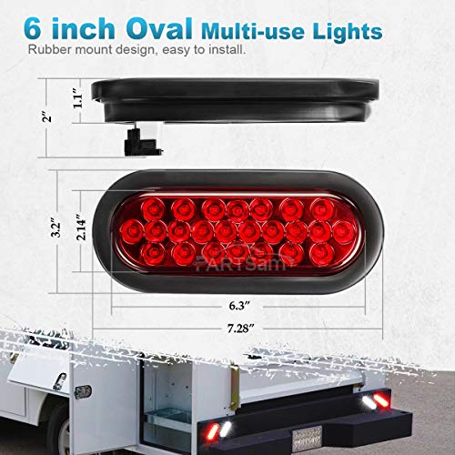 Partsam 2 Pcs 6 Inch Red Oval Led Trailer Tail Lights 24 Led Grommet Mount, Oval 6" Red Stop Turn Tail Brake Light Rubber Flush Mount Replacement For Trailer Rv Trucks Bus Waterproof #TOP4