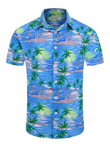 Image of Yoimira Hawaiian Shirts for Men, Print Mens Casual Short Sleeve Button Down Shirts Floral Aloha Beach Shirt