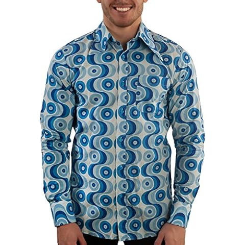 70s Pattern Shirt Waves Blue - Blue - Large Cover