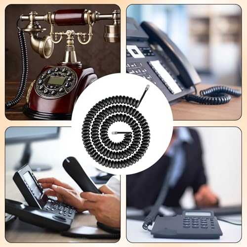Riybyds 5M Spiralkabel für Telefone, Flexibler RJ9 zu RJ9 Anschluss, Telefonkabel für Festnetztelefone, Telefonhörerkabel, Robust und Langlebig, Kabel, Dehnbar, Schwarz