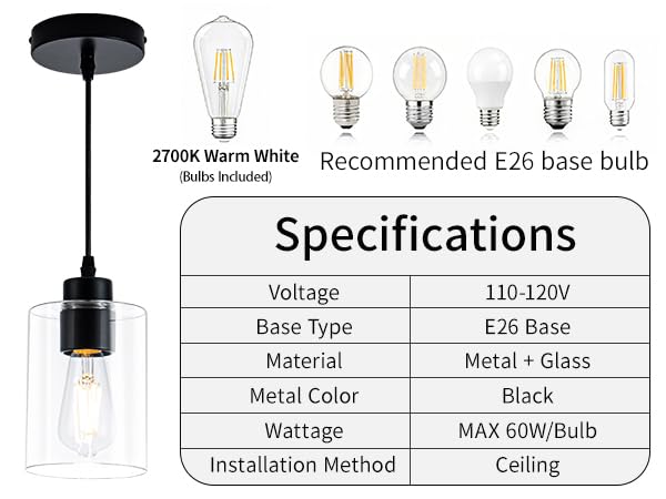 Image of MAYNA 2 Pack Black Pendant Lights Kitchen Island, Mini Pendant Light Fixture with Clear Glass Shade, Adjustable Cord Industrial Farmhouse Hanging Ceiling Lamp for Dining Room, Sink, Bar(Bulb Included)