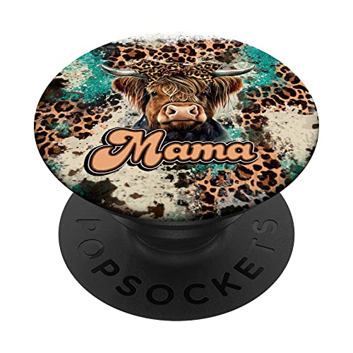 Leopard Highland Cow Bandana Cow Mama Western Country Heifer PopSockets Adhesive PopGrip