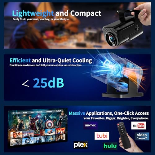 Image of [Projector 2026 Upgraded] Mini Projector Support 4K 1080P Auto Keystone 270Rotatable with WiFi 6 and Bluetooth 5.2 Projector Portable Compatibile with HDMI /TV Stick /Memory Stick /Laptop,Black