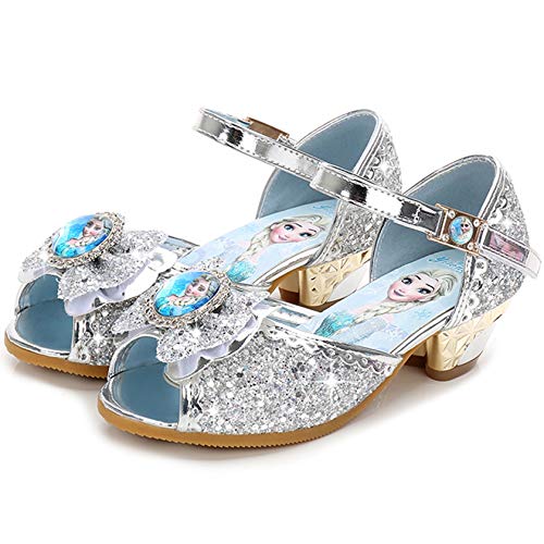 Monissy Niña Tango Latino Zapatos de Vestir Lazo Transpirable Lentejuelas Antideslizante Sandalias Disfraz Princesa Elsa Navidad Regalo Diario Moda Sandalias Tamaño24-36 Plateado Azul