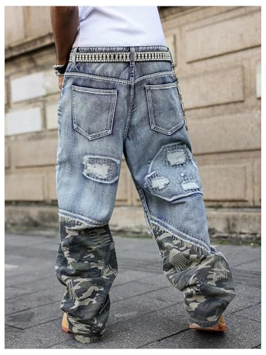 Men's Camo Graphic Baggy Jeans Y2k Ripped Wide Leg Denim Pants with Pockets Streetwear2