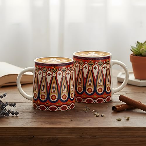 Image of miah decor Ceramic Tea Coffee Cups Set Matte Printed Small Chai Mug Drinkware Microwave Safe for Home & Restaurant-300 ml (MD-749)
