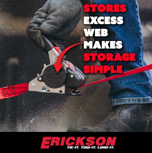 Erickson 4418 Pro Series Red 1 Inch X 10' Retractable Ratcheting Tie-Down Strap thumb #4