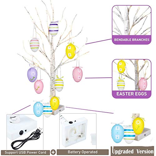 Easter Decorations, DIY Artificial Tree Lamp 24 inch Easter Tree White Birch Tree with Set of 12 Hanging Easter Egg Ornaments for Easter Home Decoration Wedding Holiday Party Birthday Indoor Use - Thumbnail 7