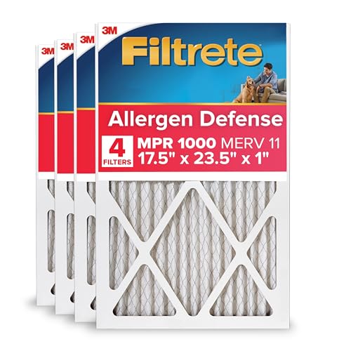 Image of Filtrete 17.5x23.5x1 AC Furnace Air Filter, MERV 11, MPR 1000, Micro Allergen Defense, 3-Month Pleated 1-Inch Electrostatic Air Cleaning Filter, 4 Pack (Actual Size 17.19x23.19x0.81 in)