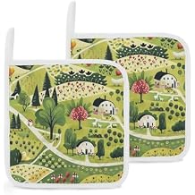Pot Holders Set of 2 Heat Resistant Waterproof Hot Pads Farm Style Drawing Kitchen Pot Holders for Microwave Cooking Baking Oven BBQ 8 X 8 Inch