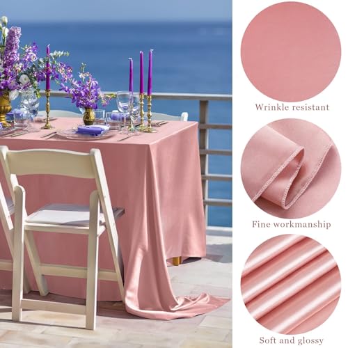 Image of TURSTIN 4 Pack Rose Gold Satin Tablecloth 102 x 58 Inch Overlay Table Cover