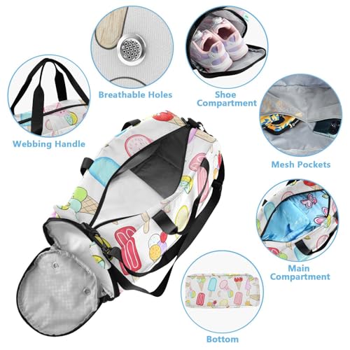 Various Ice-cream Youth Sports Duffel Bag with Ventilated Shoe Compartment|All-Season Lightweight Travel Gym Bag for Girls & Boys|Water-Resistant Gear Bag4