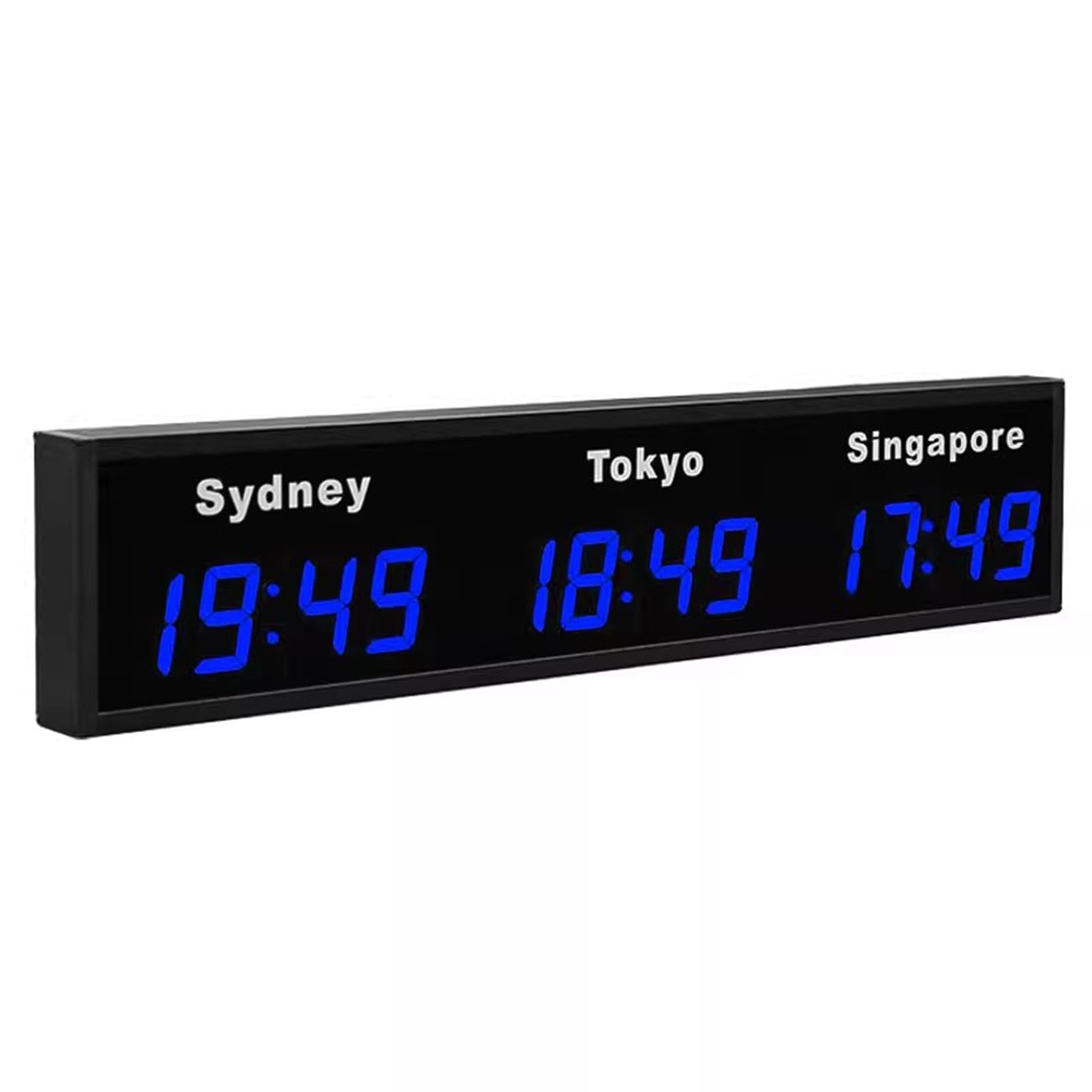 KUNYOS Wall Mounted World Time Zones Clock, LED Digital Multiple Clock,3/4 Cities for Multinational Enterprises Hotels Office,3City-Red (3city Blue)
