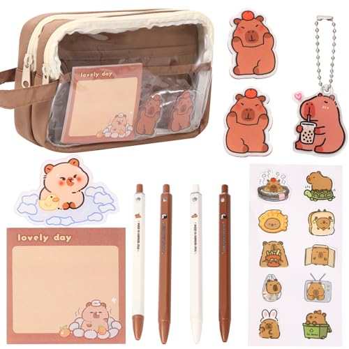 Image of Capybara Pencil Case Multi-Layer Plush Capybara Stationery Bag - Kawaii Capybara Gifts for Office or Travel Perfect for Capybara Lovers