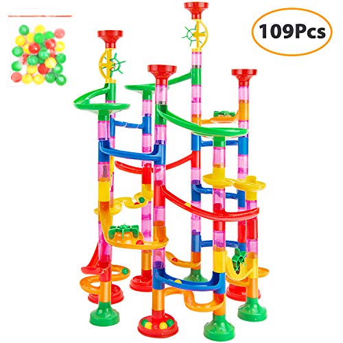 Dkinghome Circuits de Billes,109 Pièce Marble Run Railway Jouet DIY Blocs de Coaster Railway Construction,Assemblable et détachable,Piste Marbre Billes Jouet pour 4 5 6+Ans Garçons Filles Cadeau