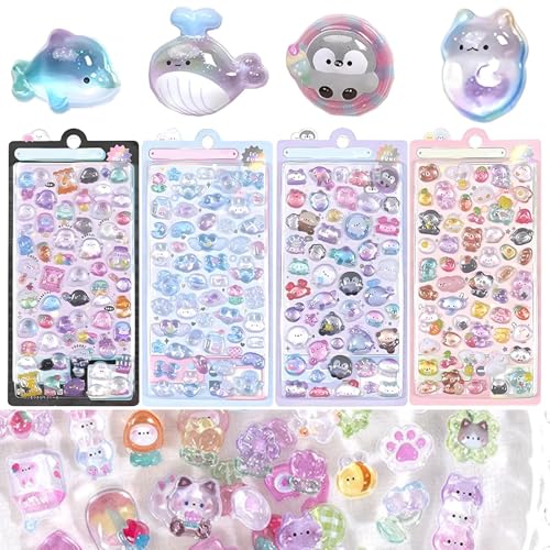 ANZOBEN シール ぷくぷくシール 可愛い 4枚セット 3D 立体 ぼんぼんドロップ ぷっくり ごほうび 子供 大容量 詰め合わせ スマホケース 手帳 diy 贈り物 (C)