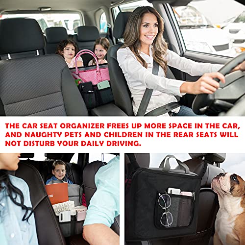 Car Net Pocket Handbag Holder Between Seats,Purse Holder For Car,Include 2 Packs Car Seat Hooks, Black Car Purse Holder,Car Organizer,Barrier Of Back Seat Pet Kids Helps To Safe Driving #TOP3