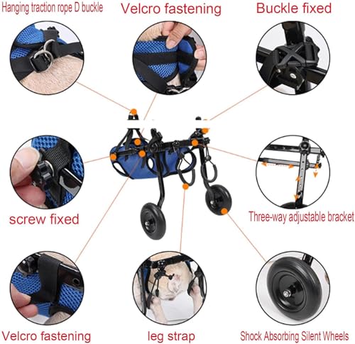 Leichter Rollstuhl für Hunde, Trolley für Haustiere, verstellbar für Hinterbeine, Mobilitätshilfe des Hundes mit Rädern für verletzte Welpen mit 5-8 kg (M)
