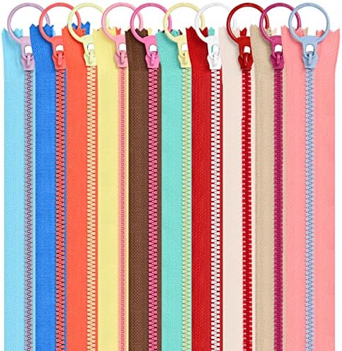 10pcs Zips for Bags, Assorted Colors Zippers Close End Chunky Zip for Sewing, Backpack, Crochet Purses Craft Project (40cm)