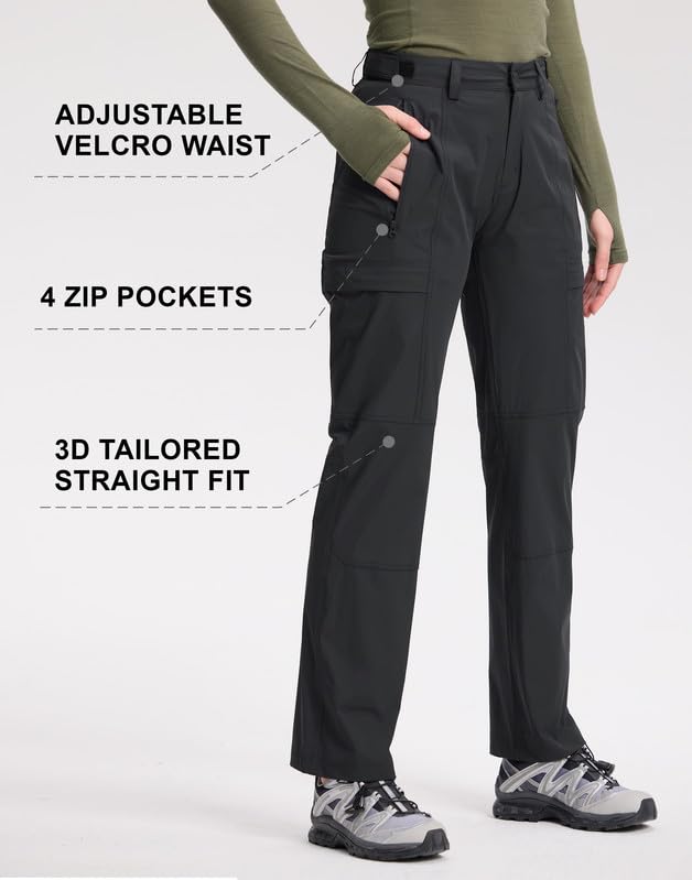 Pioneer Camp Damen Wanderhose, Sommer Trekkinghose UV-Schutz UPF 100 mit 20D Stretch Materia In die eigene Tasche verpackbar für Wandern, Reisen & Angeln