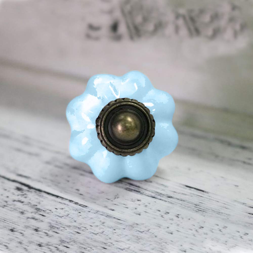 Vintage Ceramic Pumpkin Knobs Pull Handle for Cabinet Cupboard Drawer Door-Blue