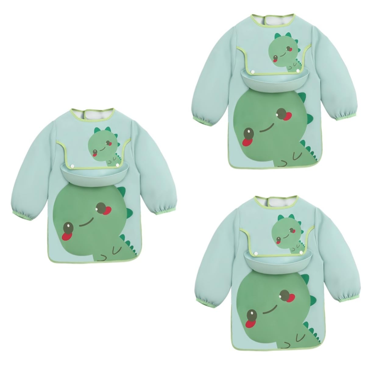 Abaodam 3st Lätzchen Essen Kleidung - Babyschürze Säuglingskittel Zum Essen Spucktücher Bürstenhalter Spielen Sie Kittelschürze Kunstkittel Mit Langen Ärmeln Polyester Green