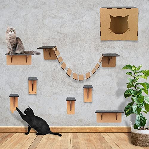 Kit Play ground para gatos nicho toca casinha ponte comedouro arranhador rede escadinha kits 7 a 9 p