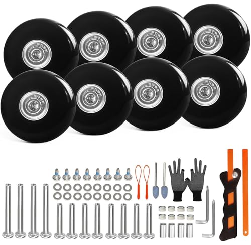 ASUNTOM Luggage Wheels Replacement Set 8PC 2in/50mm Ball Bearing Wheels Repair Kit for Spinner Suitcase Trolley Bag In-Line Skate Draw-bar Travel Box, 90102
