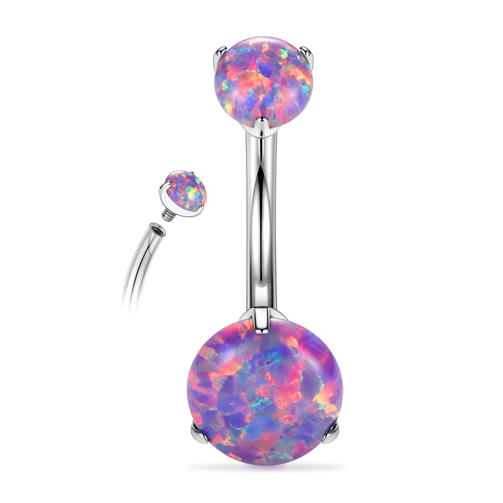 PEAKLINK Opal Belly Button Ring 10mm 14G Belly Jewelry Titanium Navel Ring Internally Threaded Belly Barbell Navel Jewelry Navel Belly Piercing