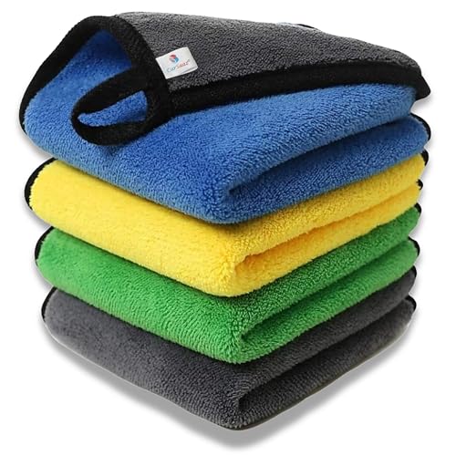CAR SAAZ® Microfiber Cloth 800 GSM Pack of 4 (40X30 CM) | Mix Colors Microfiber Towels | Super Absorbent Car Cleaning Cloth | Multi-Purpose Clothes for Detailing, Cleaning, Washing, Polishing & Drying