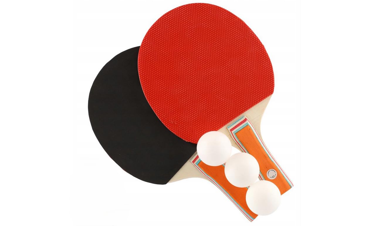 Juego de tenis de mesa – 2 raquetas (rojo/negro) y 3 pelotas – Kit de ocio para interior y exterior, ideal para principiantes y familias
