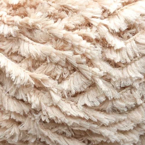 Image of Plush Faux Fur Bulky Yarn, Super Soft Fluffy Fuzzy for Knitting Crocheting Crafting, 100 Gram (3.53 Ounces) 109 Yards (100 Meters) (Light Beige) (3 Skeins)