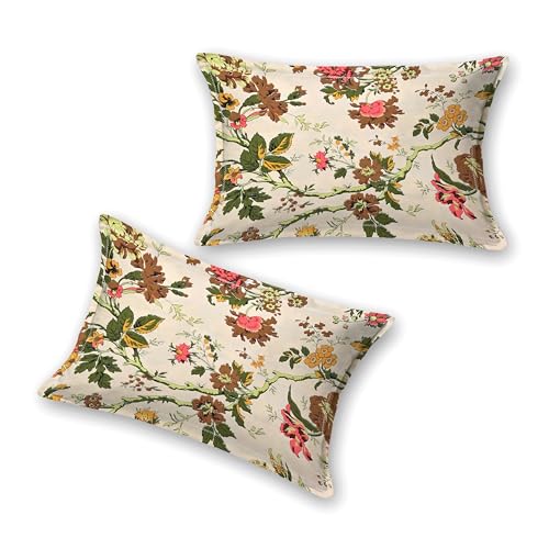 Image of Mafatlal Saanjh 144 TC Cotton Double Bed Sheet Summer Collection 95x108 Inch | Floral Pattern Finish | Airy Comfortable Weave | Hand Crafted |Pillowcase Included | Beige Premium Bedding Essential