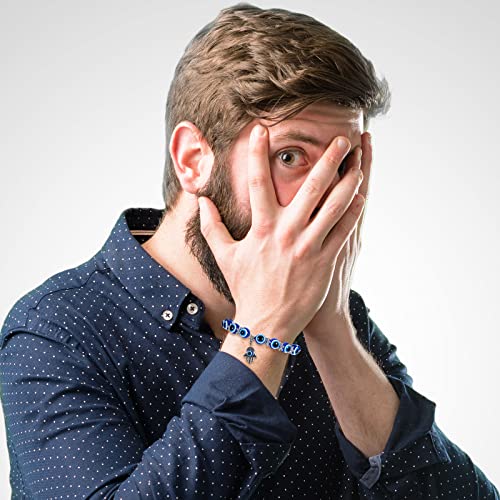 Hicarer Blue Evil Eye Bracelet for Men Women Hamsa Beaded Charm Stretch Bracelet Hand of Fatima Turkish Lucky Evil Eye Amulet for Protection and Blessing4