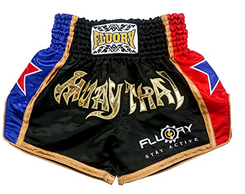 Short de combat Muay Thai FLUORY noir taille L pour entraînement de MMA et kickboxing homme