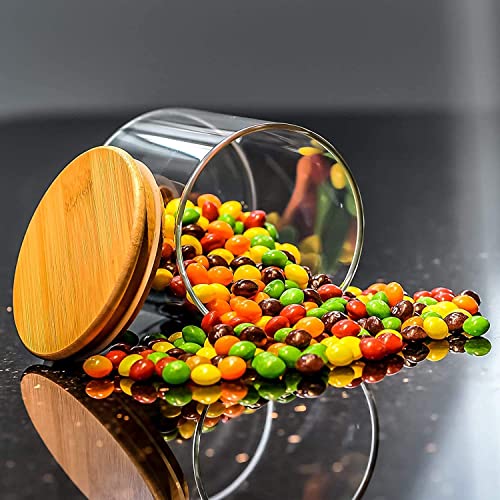 Image of 685ML Round Borosilicate Glass Jar With Wooden Lid Storage Container with Airtight Bamboo Lid Food Storage Containers For Coffee, Flour, Sugar, Candy, Spice Storage Jar (685ML JARS, 6 PCS)