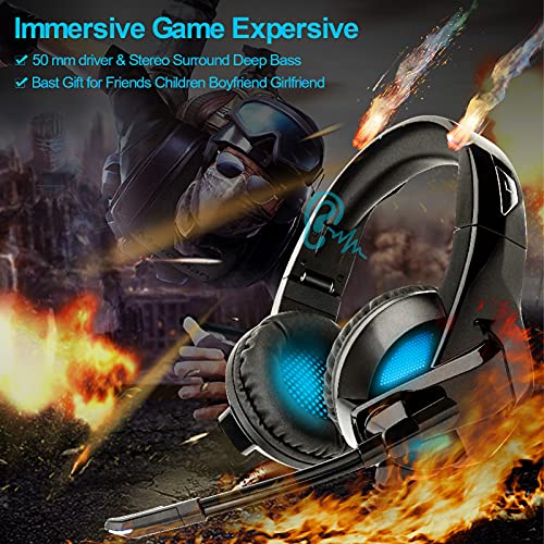 Toluon Gaming Headset Head-Mounted Earphone Surround Sound Controllable Volume Led Light Game Headphone With Noise Canceling Microphone Compatible With Pc Laptop #TOP1