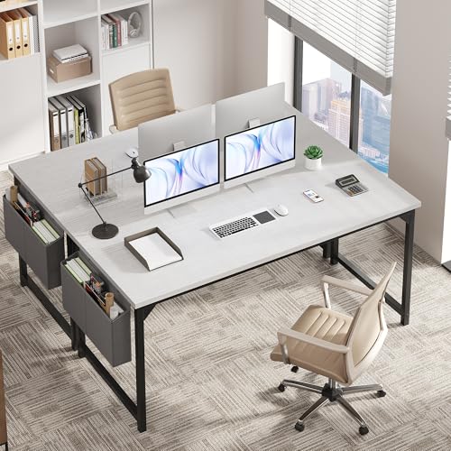 Image of OLIXIS Computer Desk, 63 Inch Gaming Desks for Home Office Small Spaces | Writing Study Craft Work Table, Computer Workstation for Bedroom with Storage Bag, White