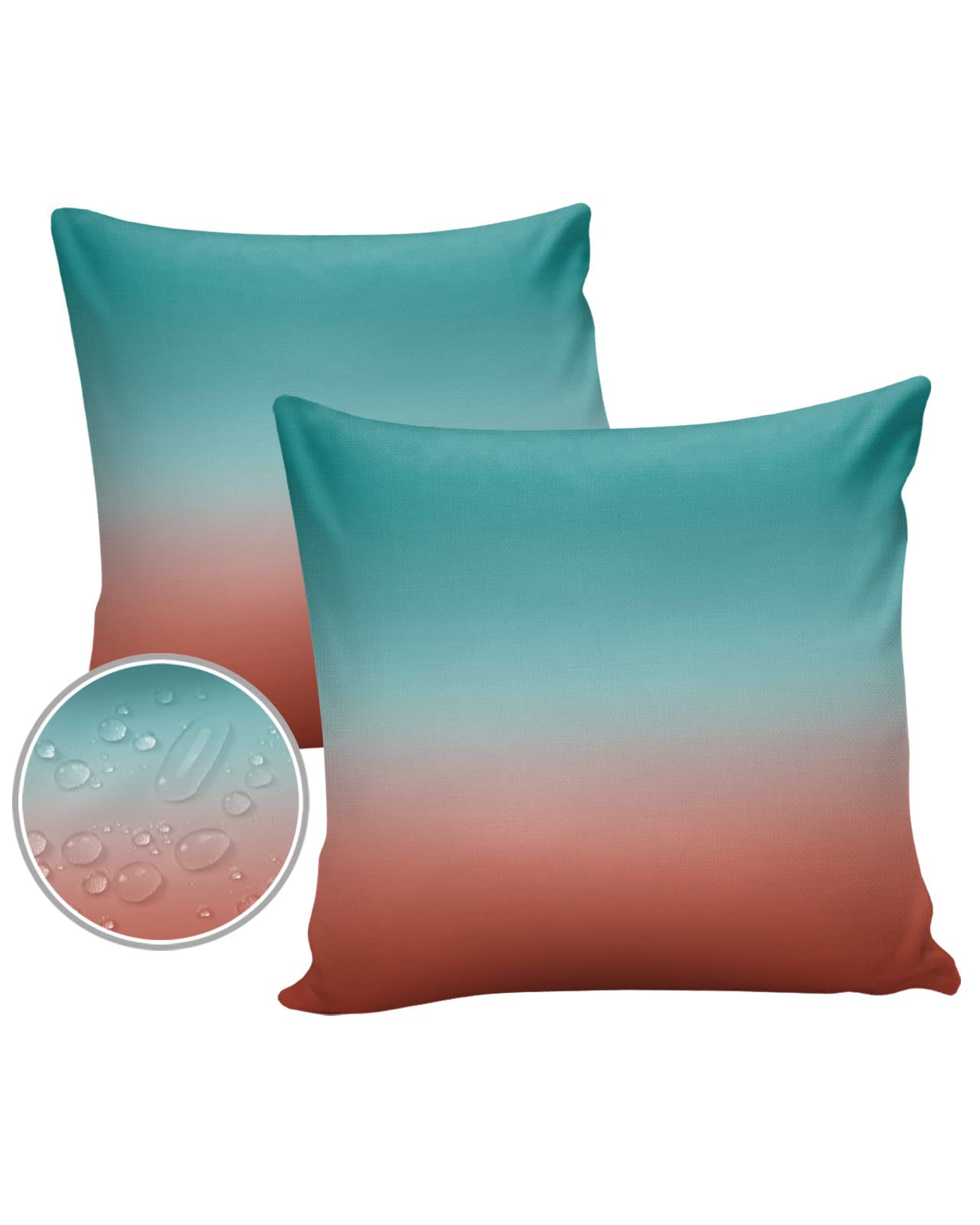 Ombre Pillow Protectors with Zipper Hidden, Breathable & Ultra Soft Waterproof Pillow Covers, Outdoor Pillow Covers Set of 2, 18x18 inch Turquoise Red Gradient Texture