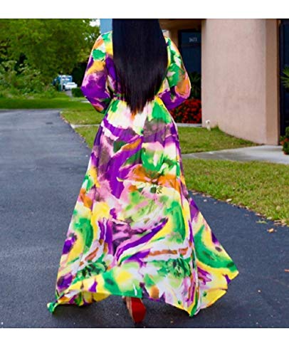 Image of lvenzse Womens Maxi Dress Boho Chiffon Floral Printed Long Party Dresses Plus Size with Belt (FBA)