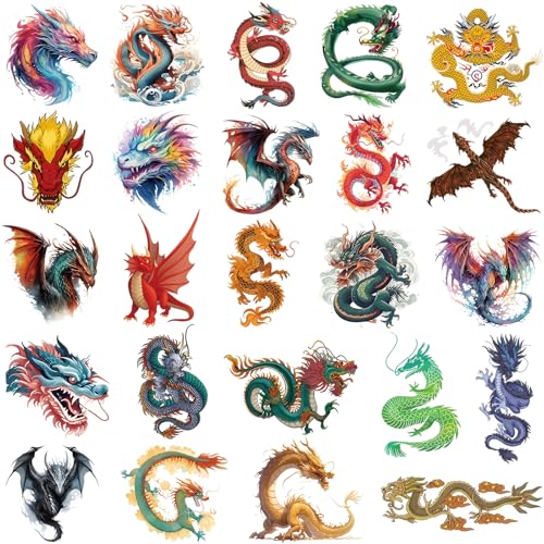 Hohamn 60 Pcs Dragon Temporary Tattoos for Boys Kids, 10 Sheets Dragon Tattoos for Boys Children Birthday Party Supplies Gifts Decoration